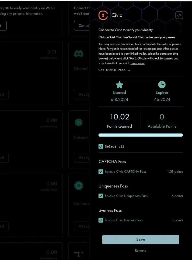 Earned points from civic id verification