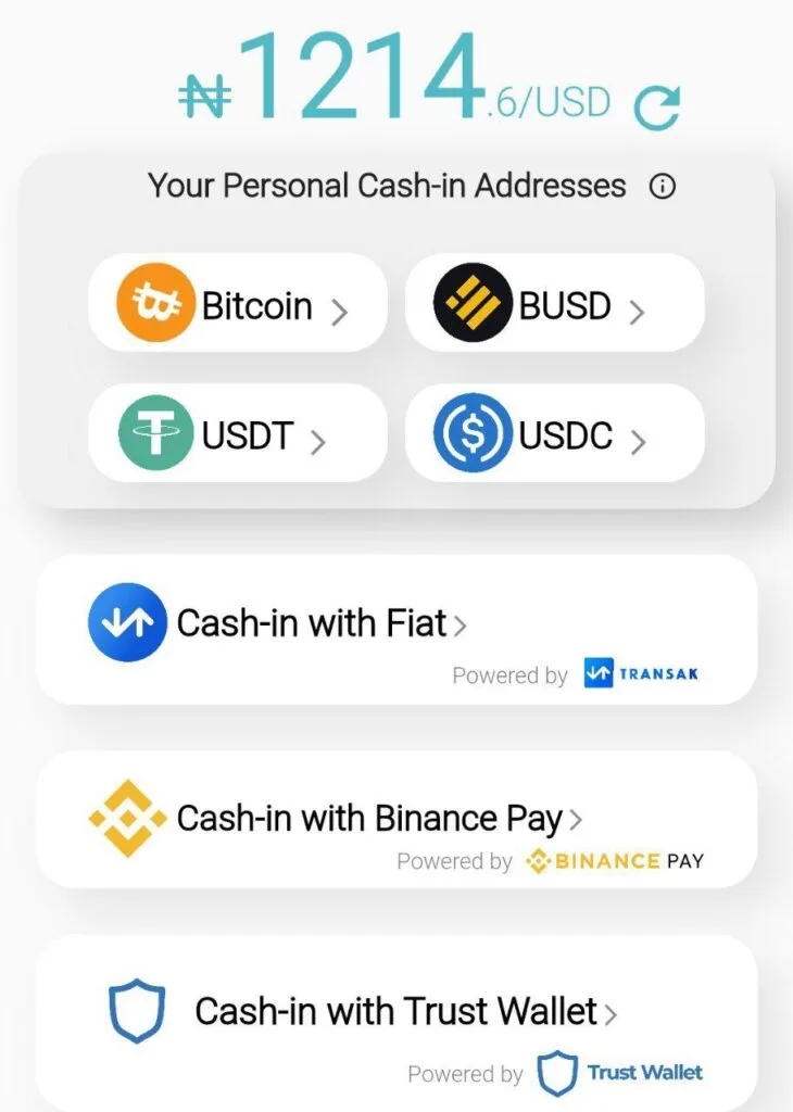 cash-in app interface